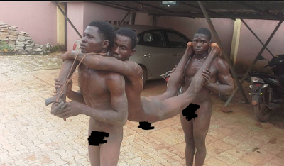 See the shameful way 3 robbers terrorising Nsukka residents were paraded.naked (photo) - Nigeria Today