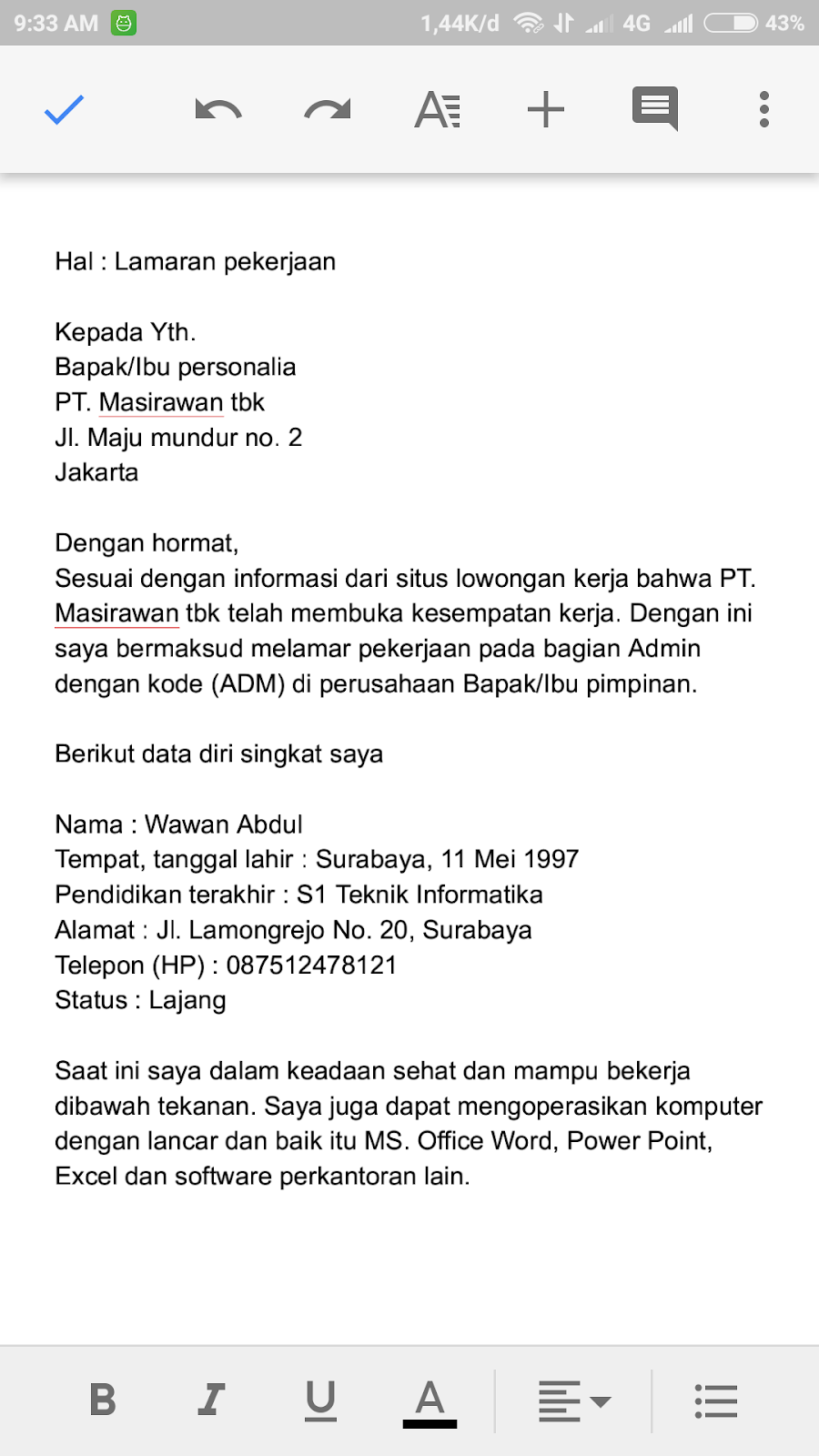 Cara Membuat Cv Lamaran Kerja Di Hp Android