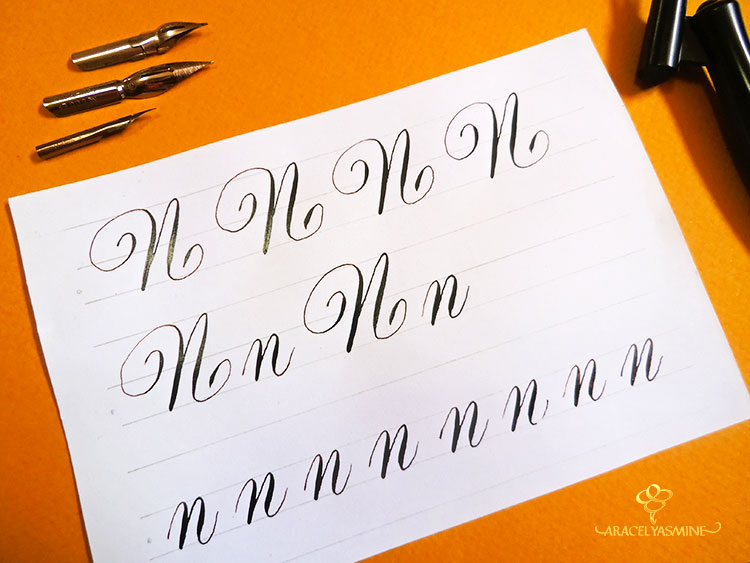 caligrafia copperplate aprende escribir letra n abecedario