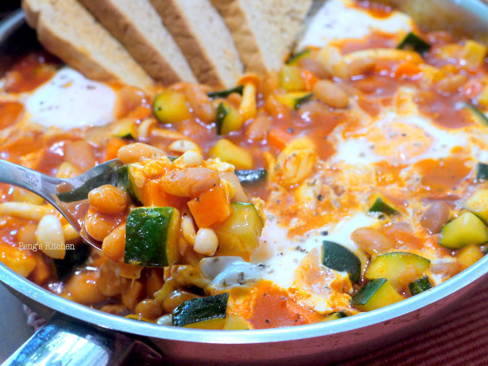 Peng's Kitchen One Pan Breakfast Eggs with Zucchini & Baked Bean