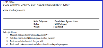 soal latihan uas pai smp kelas 8 semester 1 ktsp terbaru tahun 2016 2017