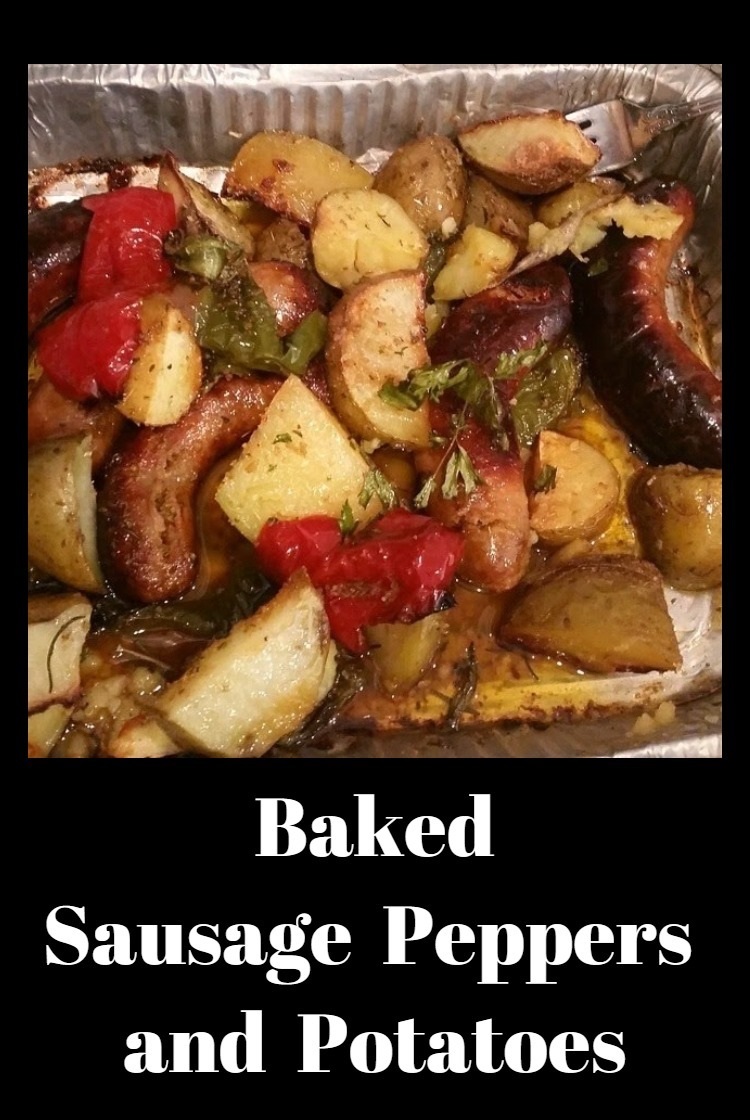Sausage baked in the oven with roasted potatoes and peppers and Italian classic casserole
