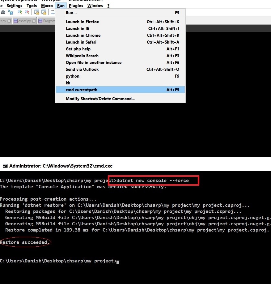 programming: C# in Notepad++ configured