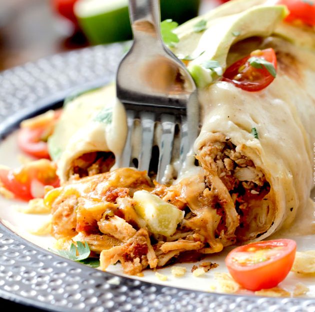 Smothered Baked Chicken Burritos