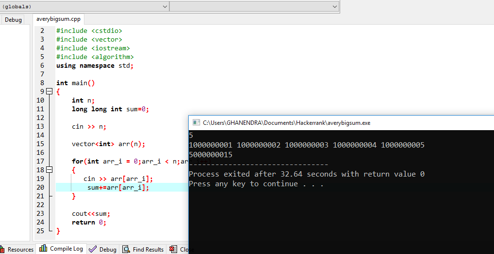 Hacker Rank solution for A Very Big Sum in C++