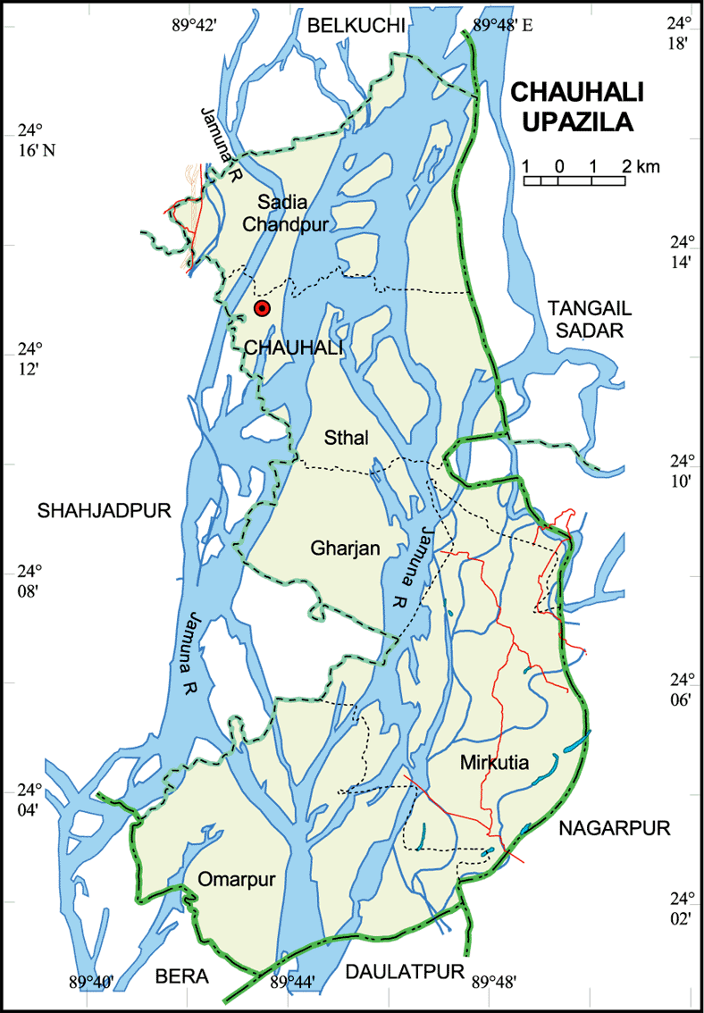 Chauhali Upazila Map Sirajganj District Bangladesh