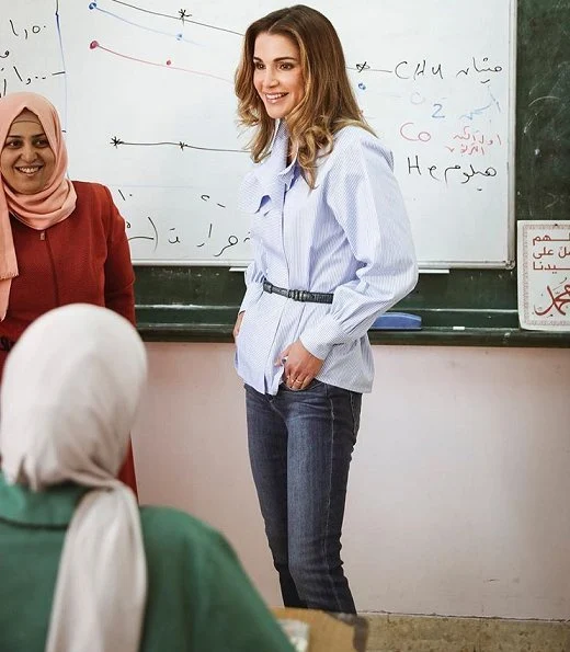 Queen Rania of Jordan visited the Northern Rabahiya Coeducational Secondary School in Amman