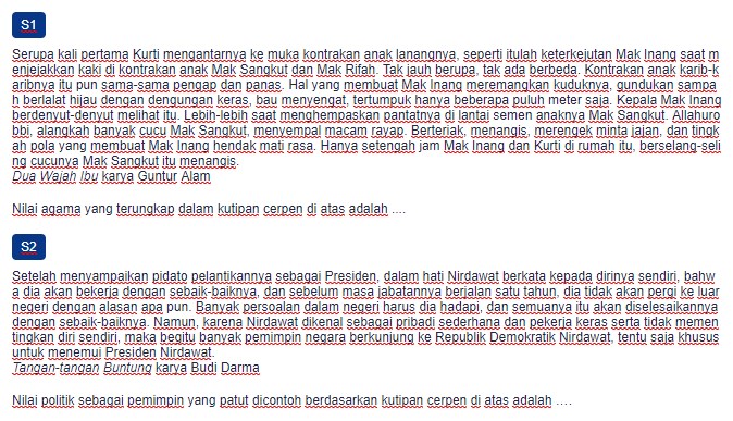 Contoh Soal Nilai Agama dan Politik dalam Cerpen