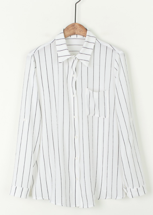 Classic Striped Roll-Up Sleeves Blouse