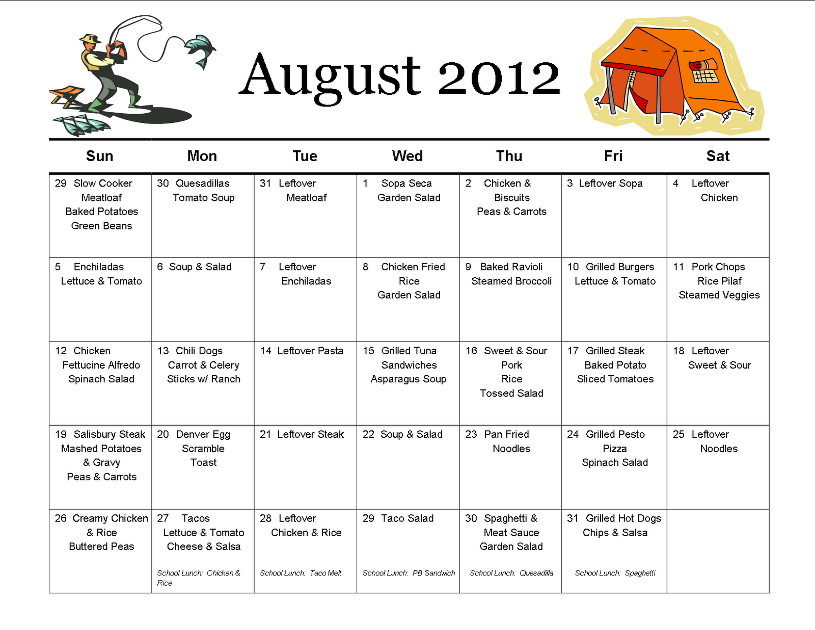 Thrifty Mom In Boise: Monthly Meal Planner - August