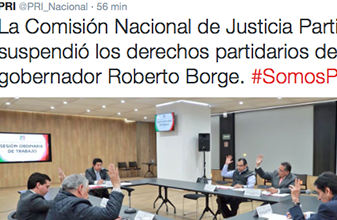 Suspende PRI derechos partidarios del ex gobernador Roberto Borge