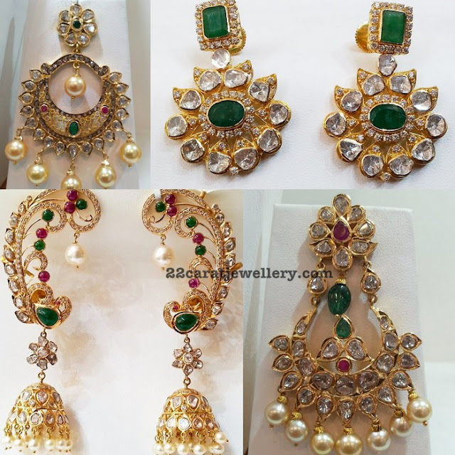 Uncut Diamond Emerald Ear Cuff Jhumkas Jewellery Designs