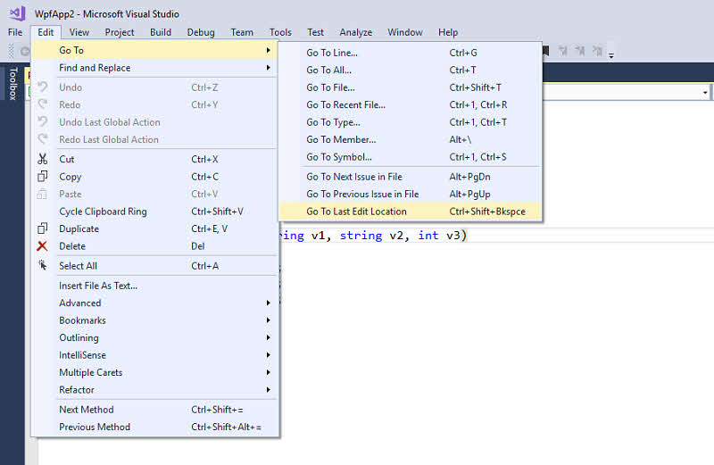 Go to last edit location in Visual Studio 2017