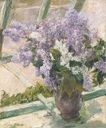 Lilacs in a Window by Mary Cassatt - Oil on canvas