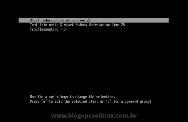 Tela de boot Fedora 25 Workstation Tela de boot Fedora 25 Workstation