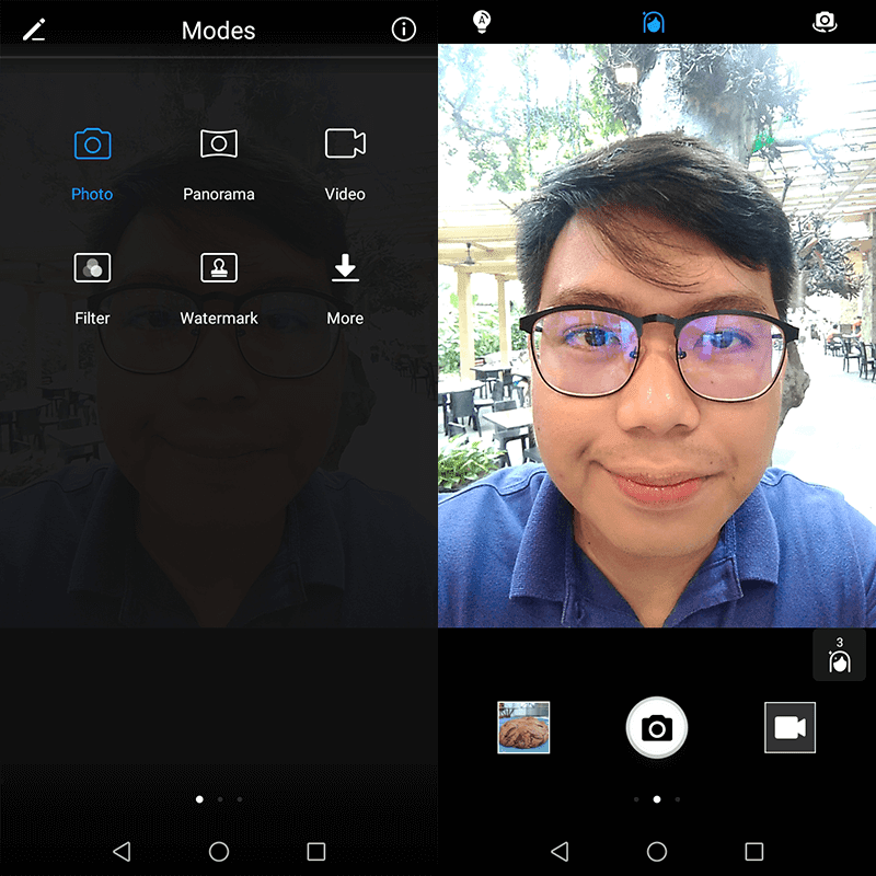 Selfie UI and modes
