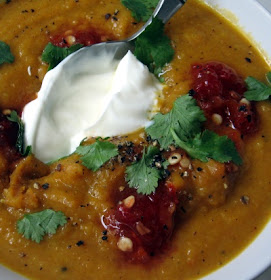 carrot and white bean soup with cilantro and sambal oelek