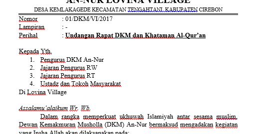 Contoh Surat Undangan Rapat Dkm Bertemuco