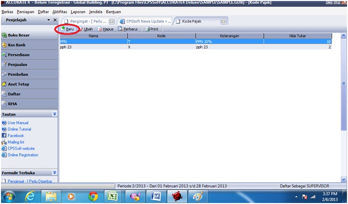 Software Accurate Accounting: Cara membuat kode pajak yang belum ada