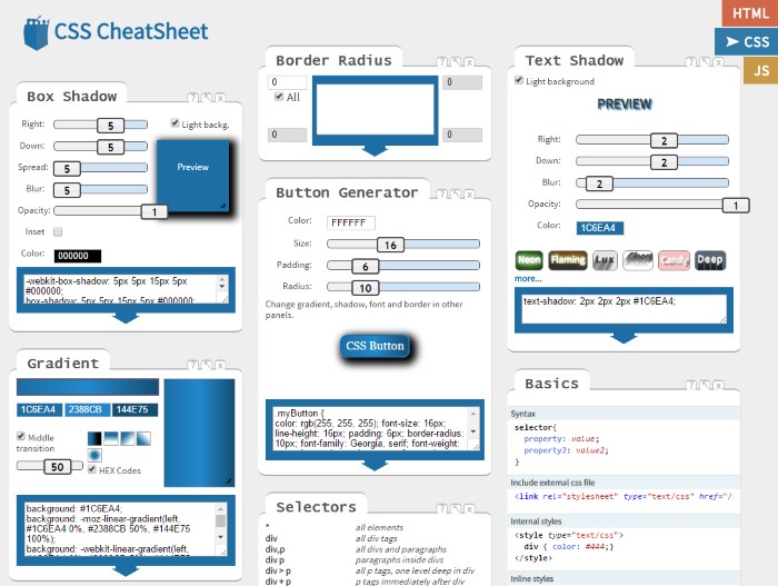 HTML JavaScript and CSS Cheat Sheets