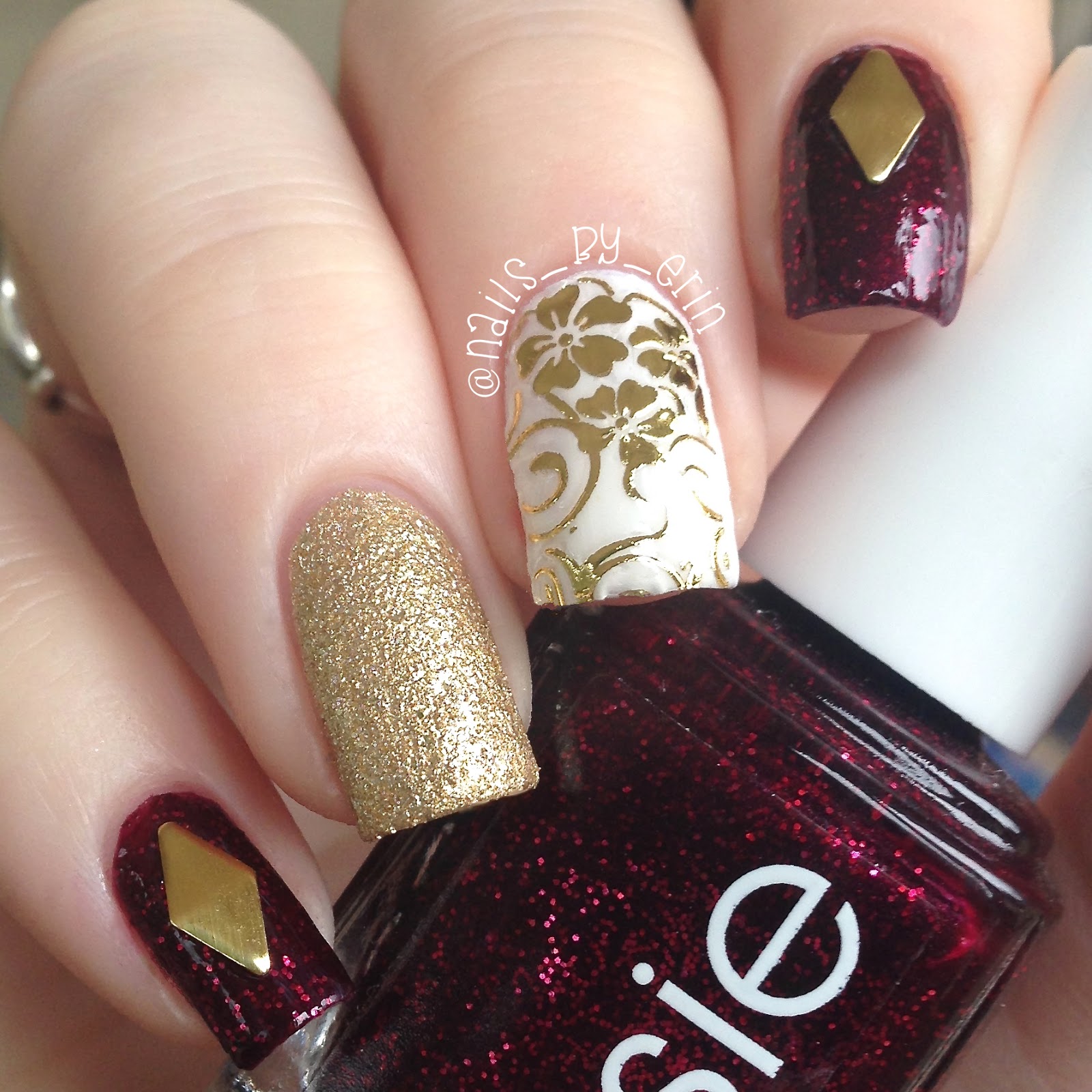 NailsByErin: Red and Gold Studded Nails | LightInTheBox.com Review