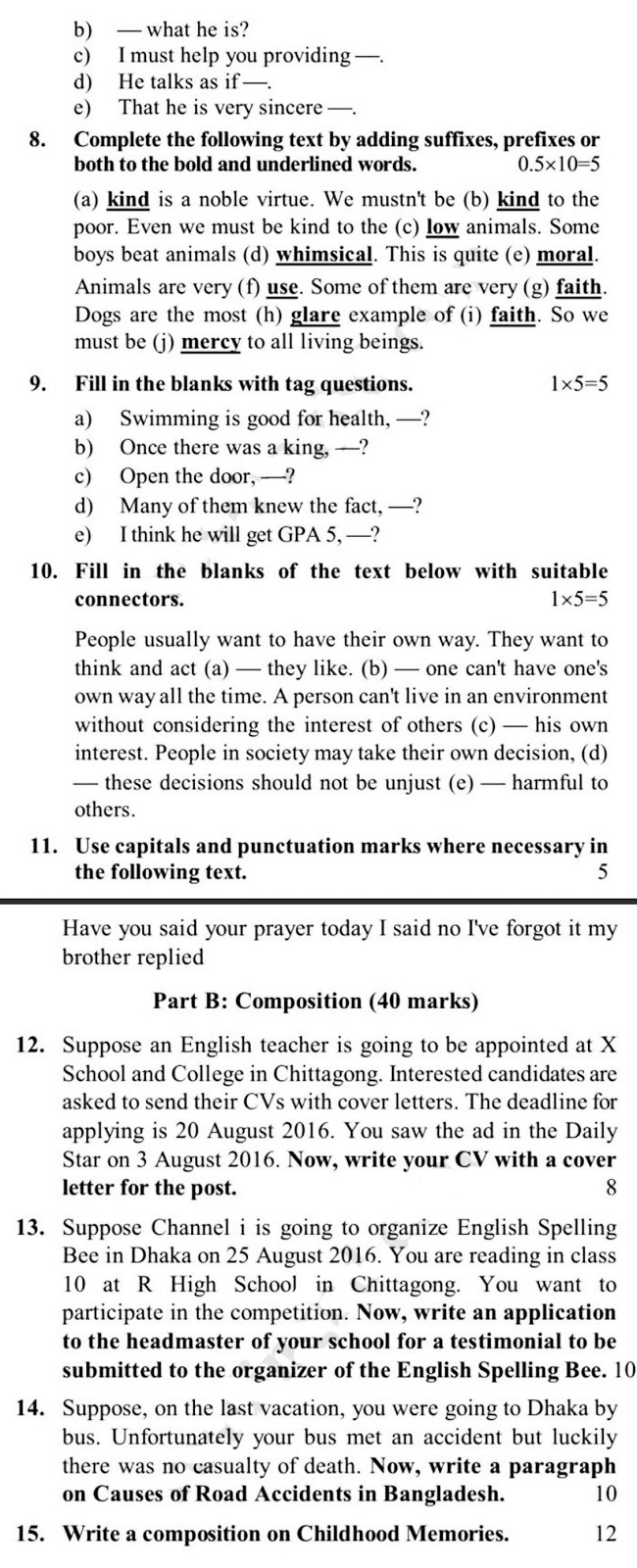 SSC English 2nd Paper Model Question 03