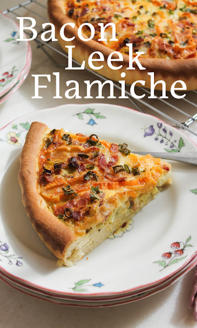 Food Lust People Love: This bacon leek flamiche is my version of a traditional French recipe, made with a springy yeast dough crust, topped with smoked bacon, leeks, green onions, cream and cheese.
