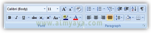  Gambar: Grup toolbar font dan paragraph di Microsoft Word