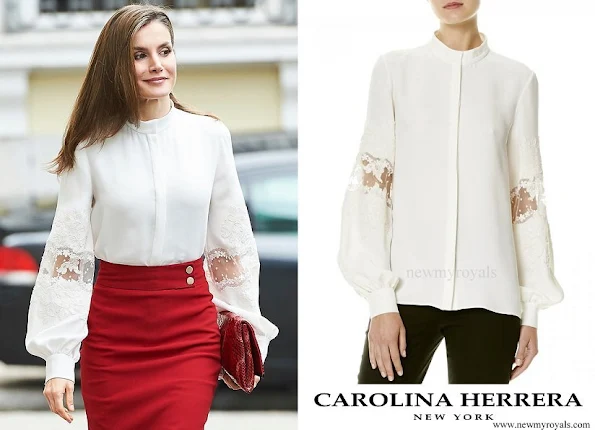 Queen Letizia wore Carolina Herrera silk blouse from spring 2017 collection