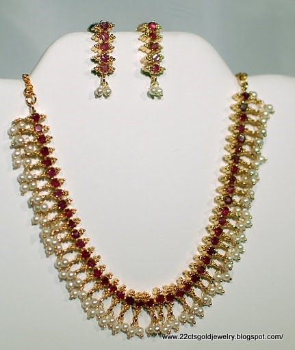 Gold Jewellery Designs: light weight ruby emerald necklace designs