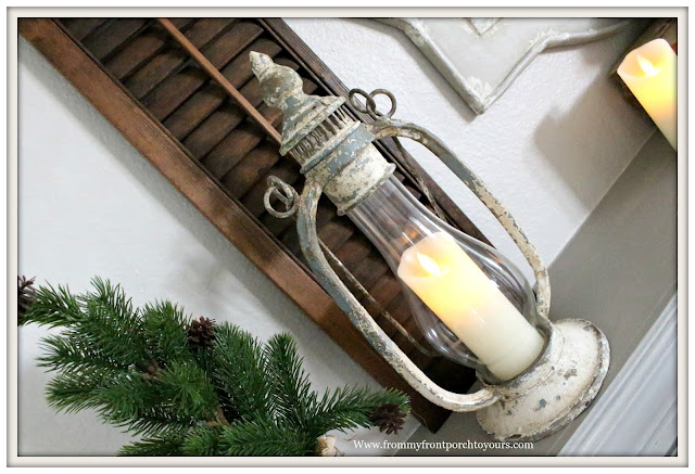 Winter Mantel-French Country-Farmhouse-Chimney Lantern-Vintage Style-Cottage Style-From My Front Porch To Yours
