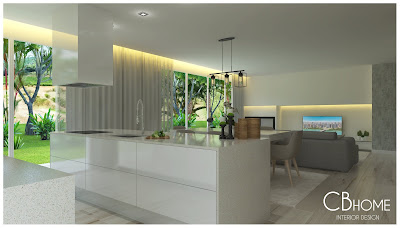 Sala em Cores Claras e Estilo Moderno Sala com Cozinha
