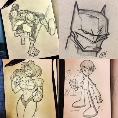 Tracy Tubera 2013 Sketch A Day - Spider-Man, Batman, Wonder Woman & Bruce Lee