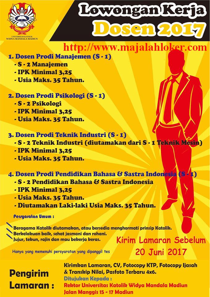 Lowongan Karir Dosen Universitas Katollik (UNIKA) Widya Mandala Madiun