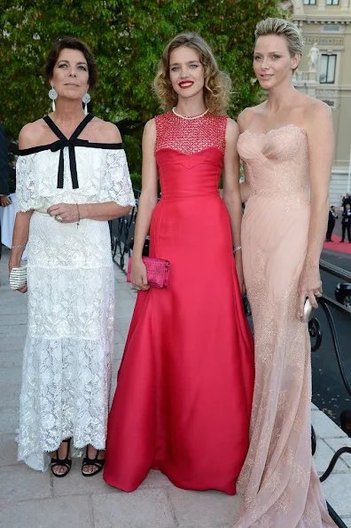 Princess Charlene wore Atalier Versace dress, Princess Caroline wore Chanel dress, Natalia Vodianova wore Christian Dior dress from 213 Couture collection
