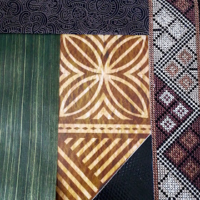 Selection of pasifika-themed paper, fabric, ribbon and braid.