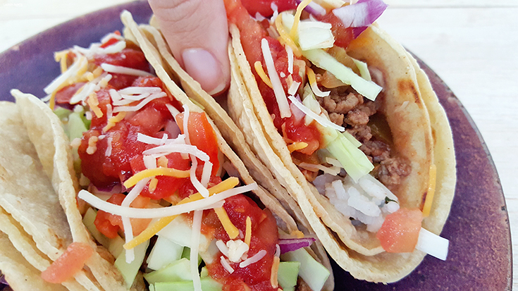Check out this delicious, Americanized "street taco" recipe - double stacked, over flowing, with a rainbow of veggies, and a dollop of Pace salsa! Make these street tacos in minutes for dinner this evening!
