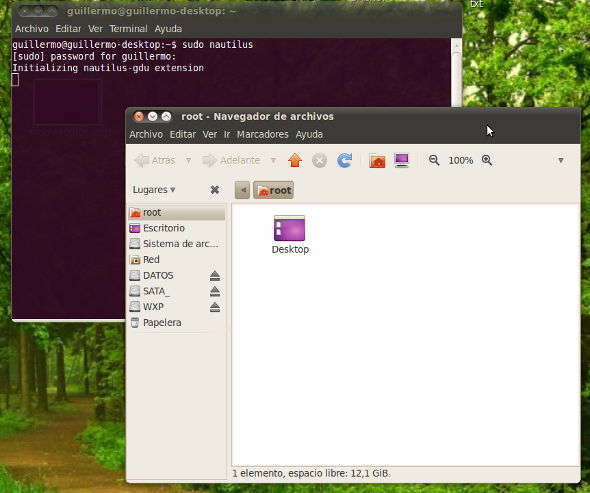 Ejemplo uso sudo nautilus en Ubuntu 10.04 - Linux ALL