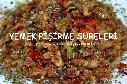yemek pisirme sureleri