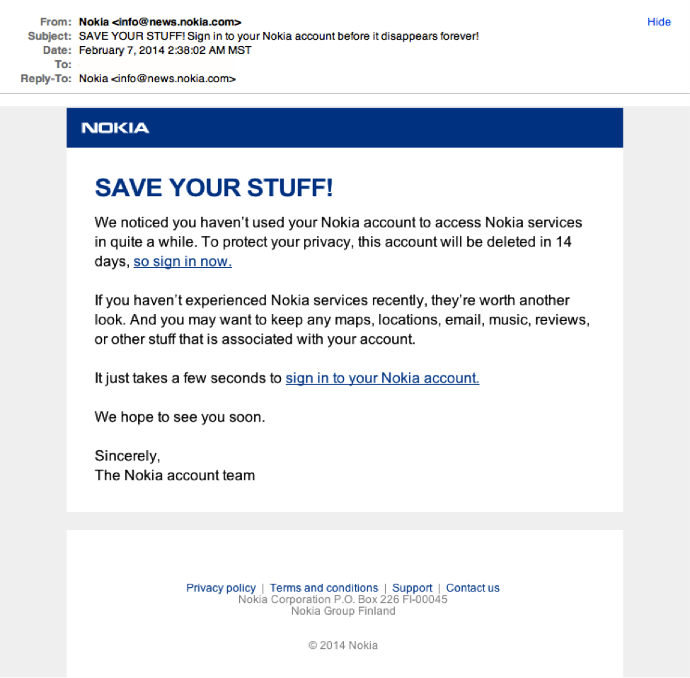 Nokia phishing example