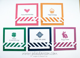 NEW In Colors!! Stampin' Up! Every Occasions 3x3 Notecard Set: Flirty Flamingo, Peekaboo peach, Emerald Envy, Dapper Denim, Sweet Sugarplum #stampinup www.juliedavison.com