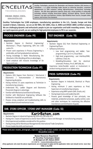Lowongan Kerja Pt Excelitas Technologies Lowongan Kerja Batam 2021