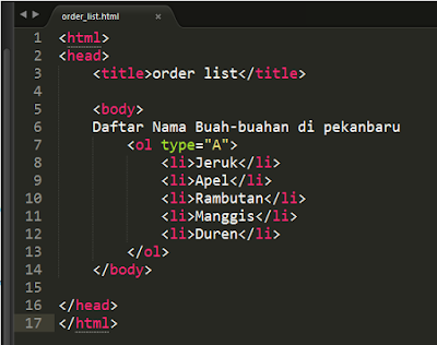 order List di Html type A kapital