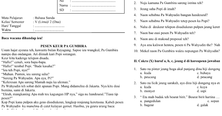 Soal Uts Bahasa Sunda Kelas 3 Semester 2 Kurikulum 2013