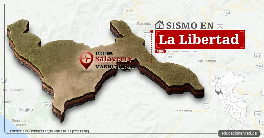 Temblor en La Libertad de Magnitud 4.2 (Hoy Viernes 30 Agosto 2019) Sismo - Epicentro - Salaverry - Trujillo - IGP - www.igp.gob.pe Temblor en La Libertad de Magnitud 4.2 (Hoy Viernes 30 Agosto 2019) Sismo - Epicentro - Salaverry - Trujillo - IGP - www.igp.gob.pe