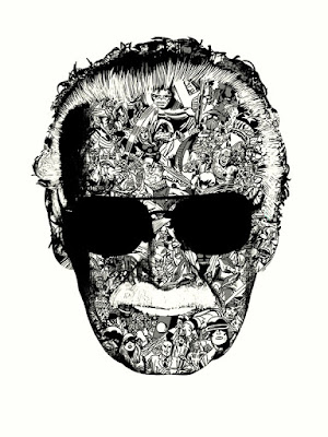 Stan Lee “Man of Many Faces” Black and White Variant Screen Print by Raid71