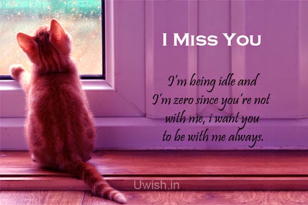 I Miss you e greeting cards and wishes, with sad cat seeing the window.