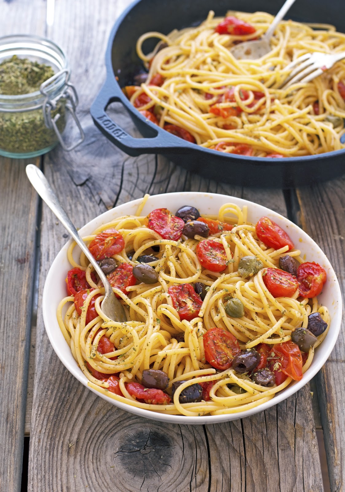 Tomato Confit Pasta with Olives and Capers