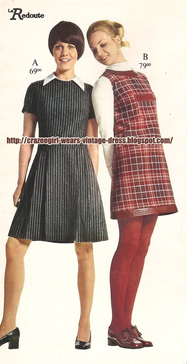 1970 70s jumper pinafore dress plaid check white collar