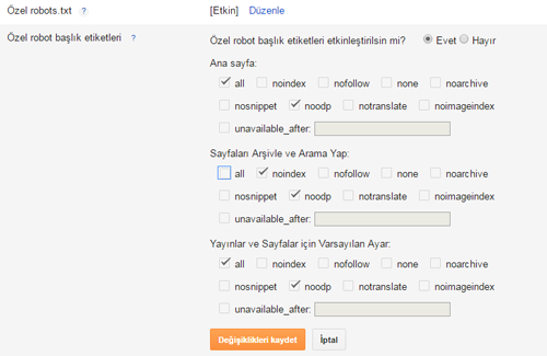 Blog Header Özel Başlık Robotu Ayarlama Blog Header Özel Başlık Robotu Ayarlama